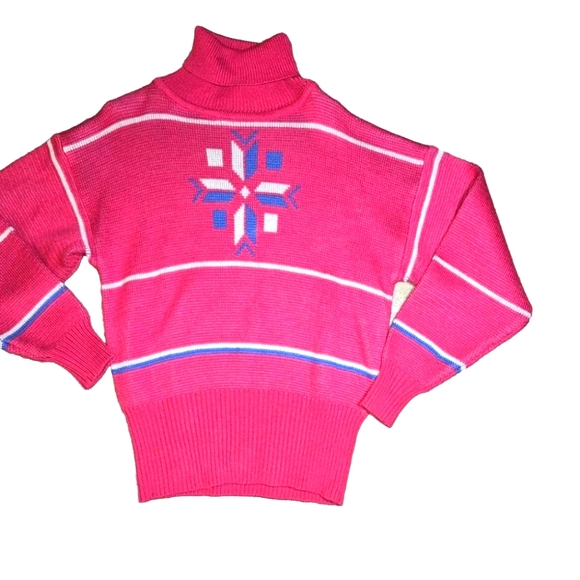 Slalom Vintage 80's Hot Pink Nordic Design Ribbed Turtleneck Knit Ski Sweater - Picture 2 of 16